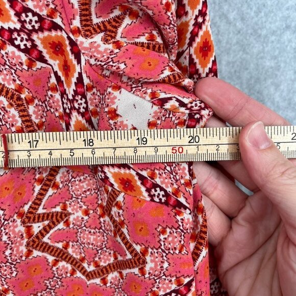 Talbots Long Sleeve Chiffon Blouse Top Size M Pink White Geometric Boho Barbie - Picture 10 of 11
